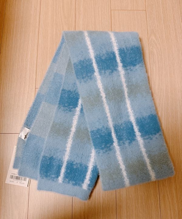 MUSINSA | XTONZ XTA056 CHECK SOFT HAIRY MUFFLER (SKY BLUE)