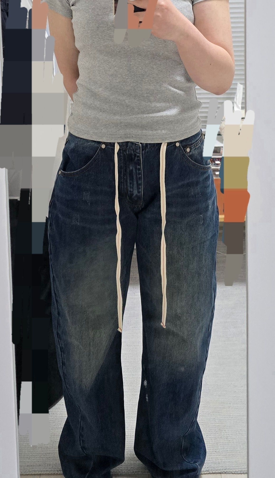 【SCULPTOR】Rhinestone Lowrise Denim Mid Blue Jack David Women's Mid Rise Bootcut Stretchy Denim Jeans
