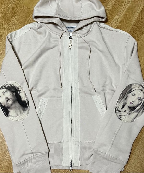 MUSINSA | SCULPTOR Beaded Hoodie Zip-Up Pale Apricot