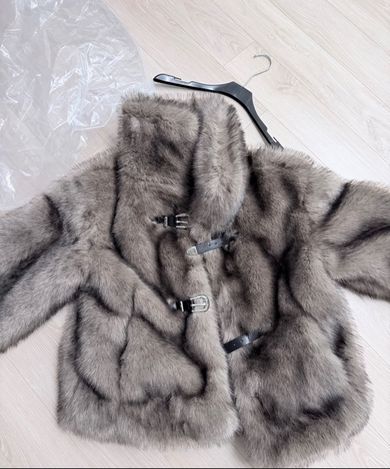 MUSINSA | LALAFOX STRAP BUCKLE FUR JACKET GREY BQ4FJ001