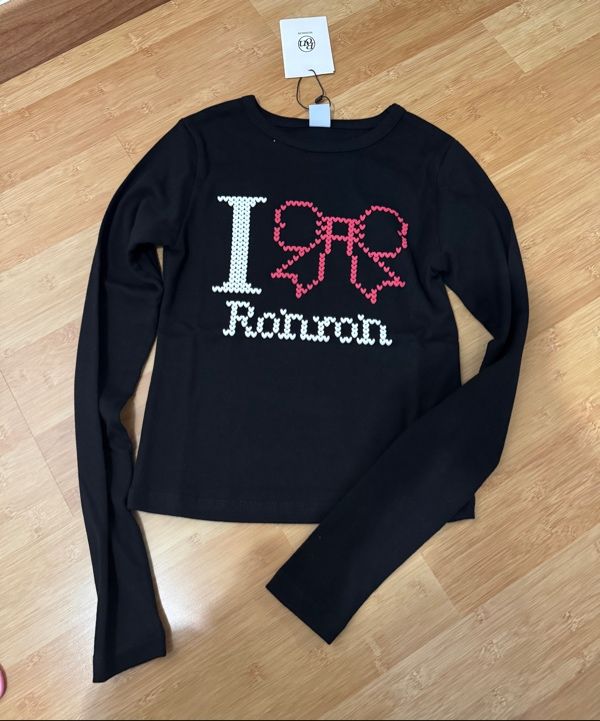 RONRON★韓国★人気★I RIBBON SLIM CROP LONG SLEEVE 3色 I RIBBON SLIM CROP LONG SLEEVE WHITE - RONRON 론론