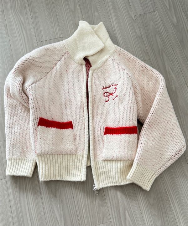 MUSINSA | RONRON BACK HEART RIBBON COWICHAN KNIT ZIP UP GREY