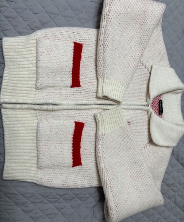 MUSINSA | RONRON BACK HEART RIBBON COWICHAN KNIT ZIP UP GREY
