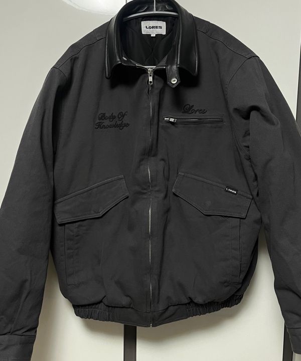 leather collar work jacket Lサイズ MUSINSA | LORES Leather Collar Work Jacket - Charcoal