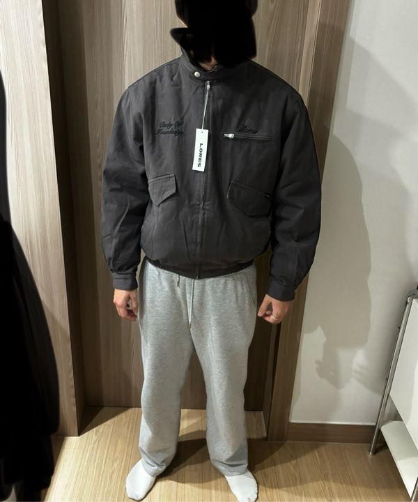 MUSINSA | LORES Leather Collar Work Jacket - Charcoal