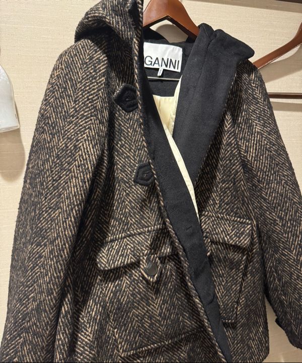 MUSINSA | GANNI Herringbone Wool Midi Jacket - Shitake