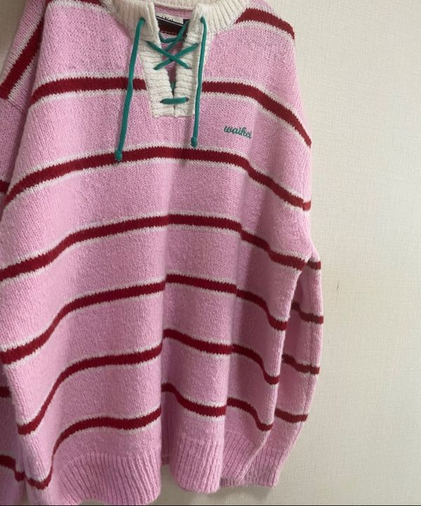 MUSINSA公式 | WAI KEI Striped bouclé knit pink