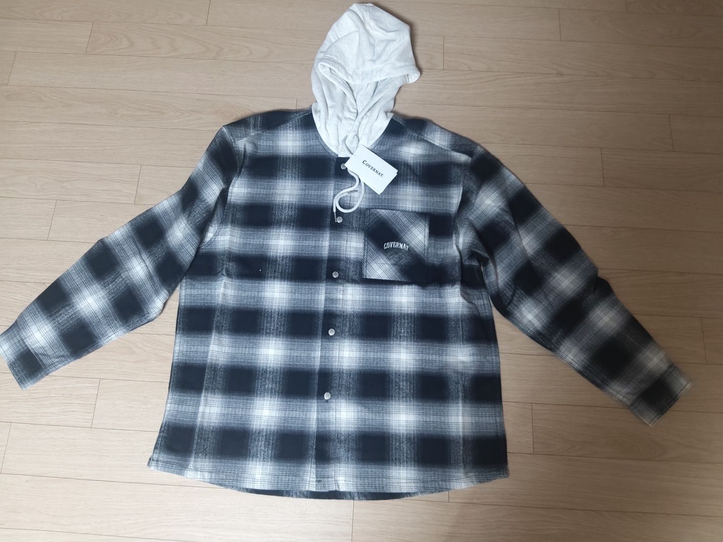 MUSINSA | COVERNAT Overfit Hoodie Check Shirt Black
