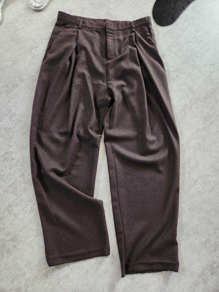 MUSINSA | NOISE Wool Flannel Slit Wide Slacks - Charcoal