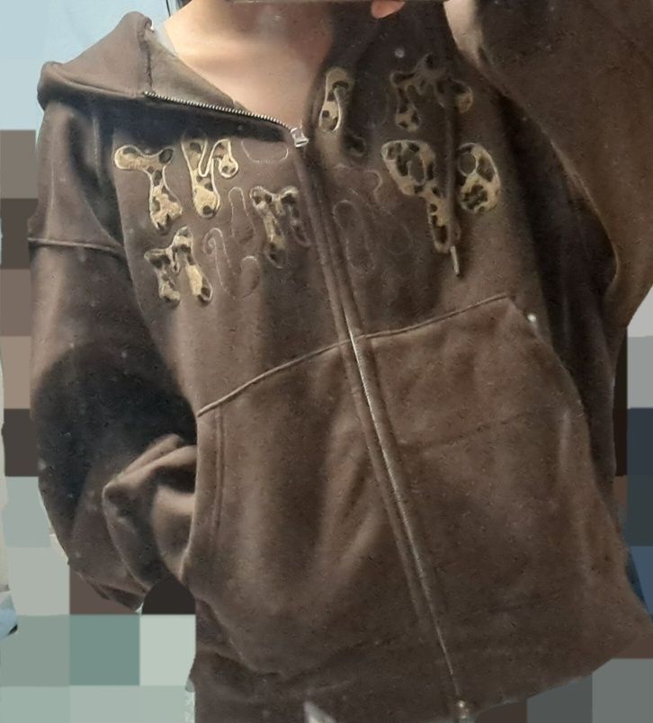 【韓国】moo Leopard Applique Hoodie - Brown MUSINSA | MOO Leopard Applique Hoodie - Brown