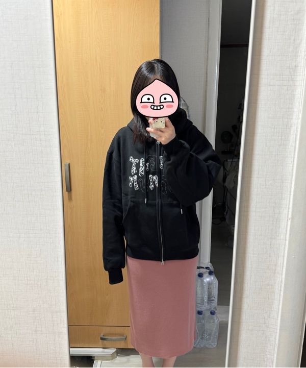 MUSINSA | MOO Leopard Applique Hoodie Zip-Up - Black