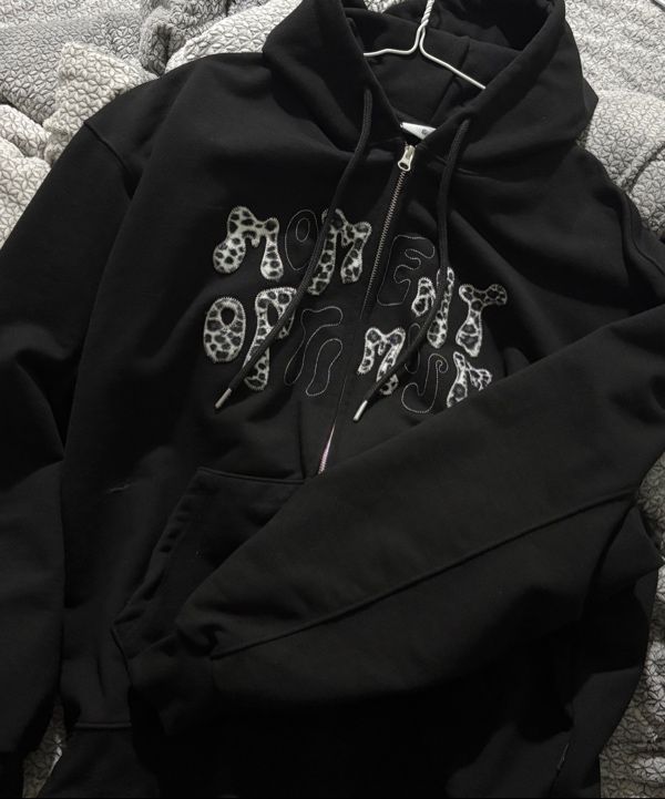 MUSINSA | MOO Leopard Applique Hoodie Zip-Up - Black