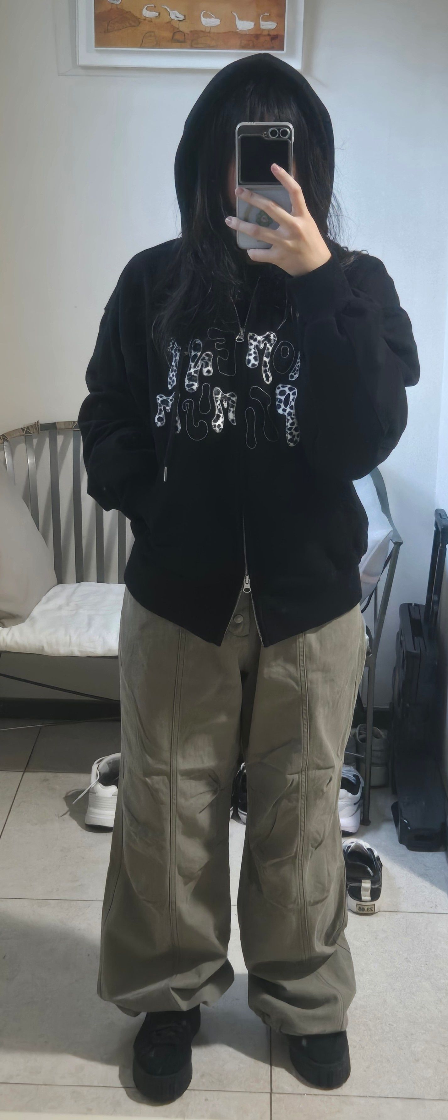 MUSINSA | MOO Leopard Applique Hoodie - Black