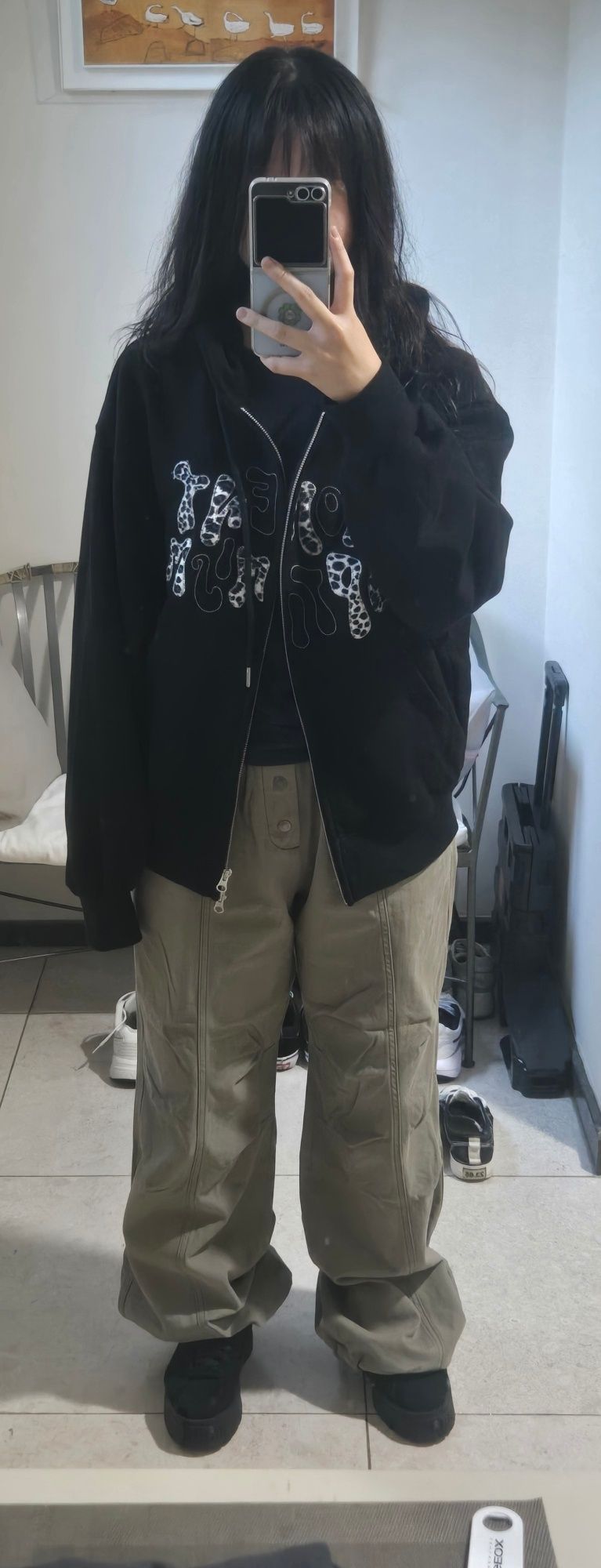 MUSINSA | MOO Leopard Applique Hoodie Zip-Up - Black