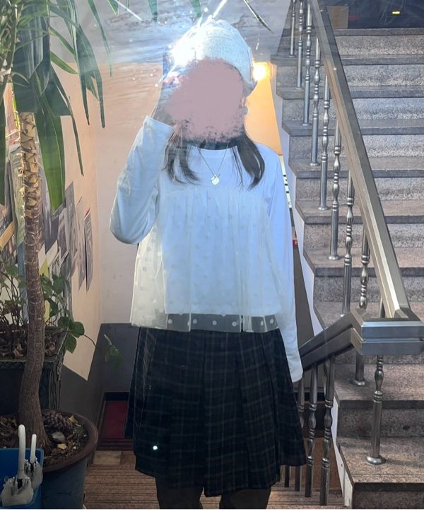 ★24-25FW新作★RONRON★SHEER LAYERED LONG SLEEVE DOT DOT SHEER LAYERED LONG SLEEVE WHITE - RONRON 론론