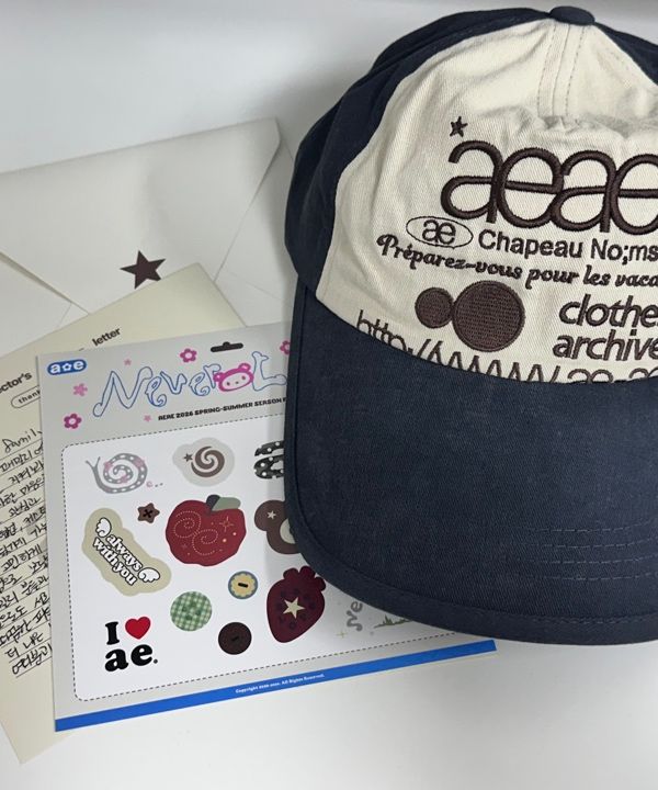 MUSINSA公式 | AEAE WEB LOGO 5 PANNEL BALL CAP [NAVY/IVORY]