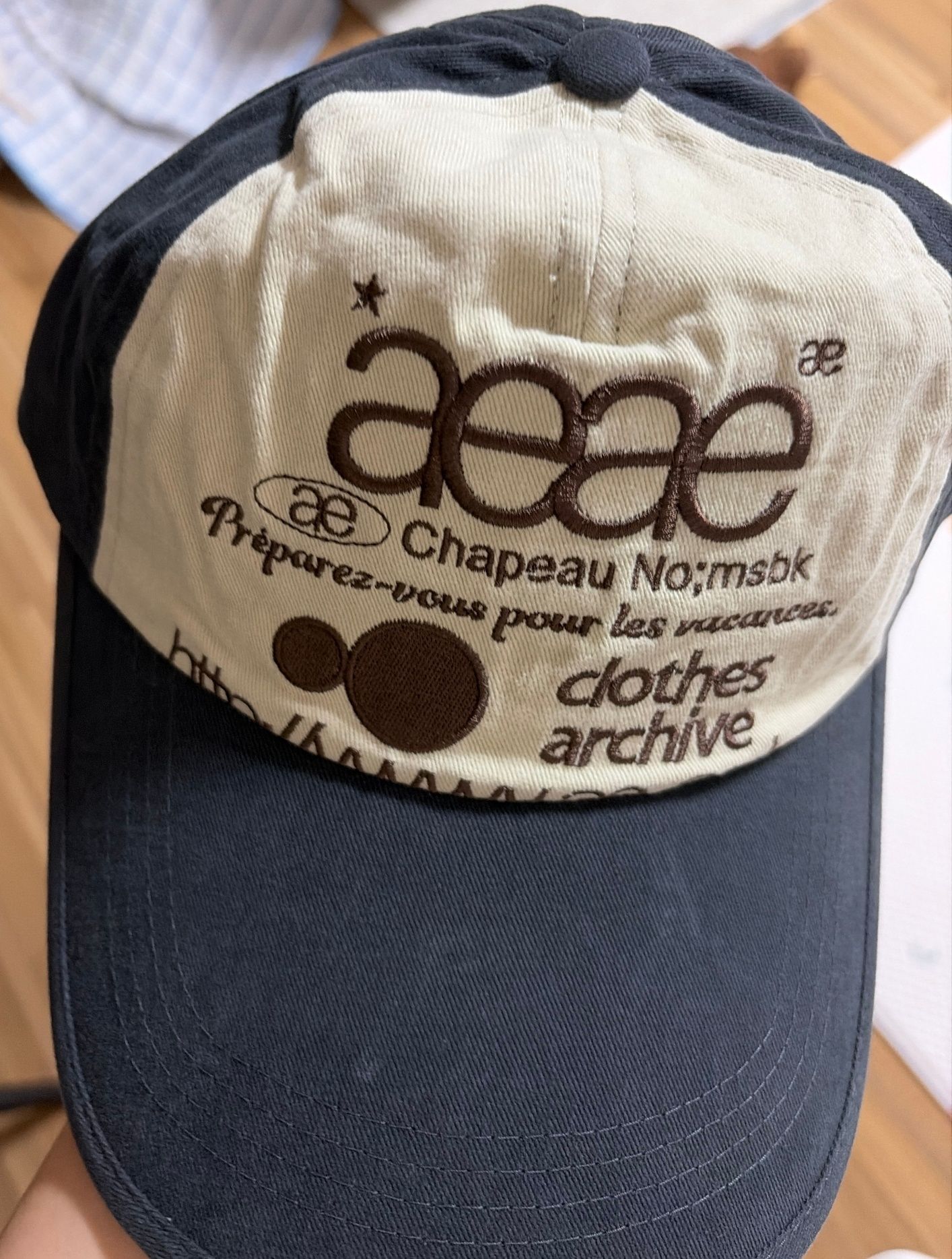 MUSINSA | AEAE WEB LOGO 5 PANNEL BALL CAP [NAVY/IVORY]
