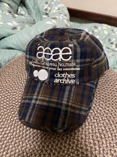 MUSINSA | AEAE WEB LOGO WOOL CHECK CAP [NAVY]