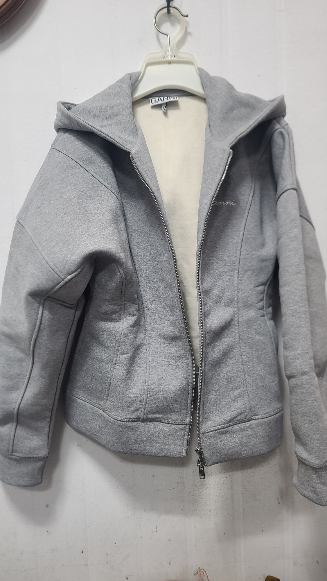 MUSINSA | GANNI Heavy Fleece Zip-Up Hoodie - Paloma Melange / T3998921