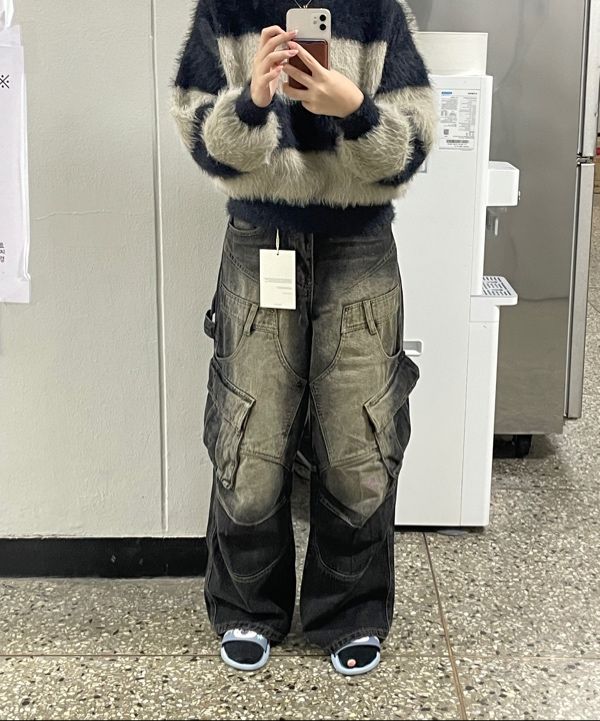 ハーリップトゥ　Grand Cargo Denim Pants M Denim Super Wide Cargo Pants | GU US