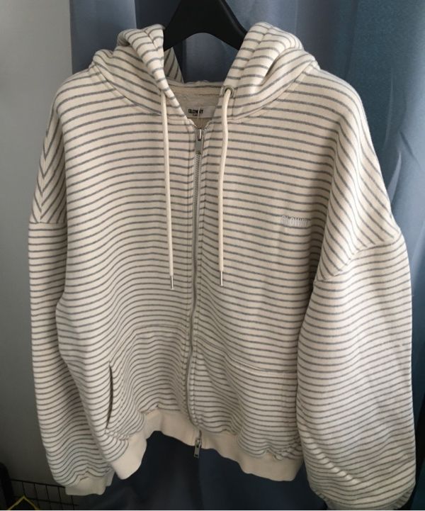 GLOWNY G BOXY ZIP UP ジップアップパーカー ストライプ MUSINSA公式 | GLOWNY G BOXY ZIP UP (STRIPE)