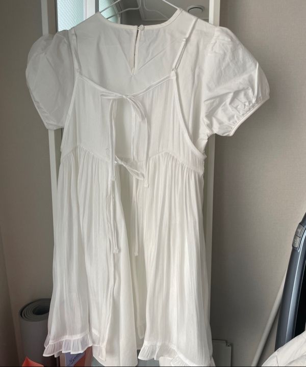 ◆fogdawn◆ 2way Sheer Glitter Dress white DA24FDR001WH MUSINSA | FOGDAWN 2-way Sheer Glitter Dress (white)