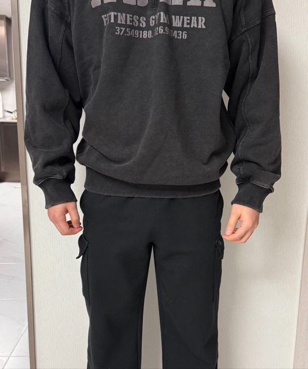 MUSINSA | HDEX Faded Washed Core Half Zip-Up Sweatshirt (Black)