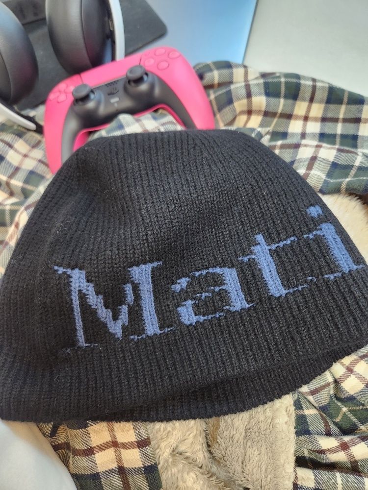 MUSINSA | MATIN KIM LOGO JACQUARD KNIT BEANIE IN BLACK
