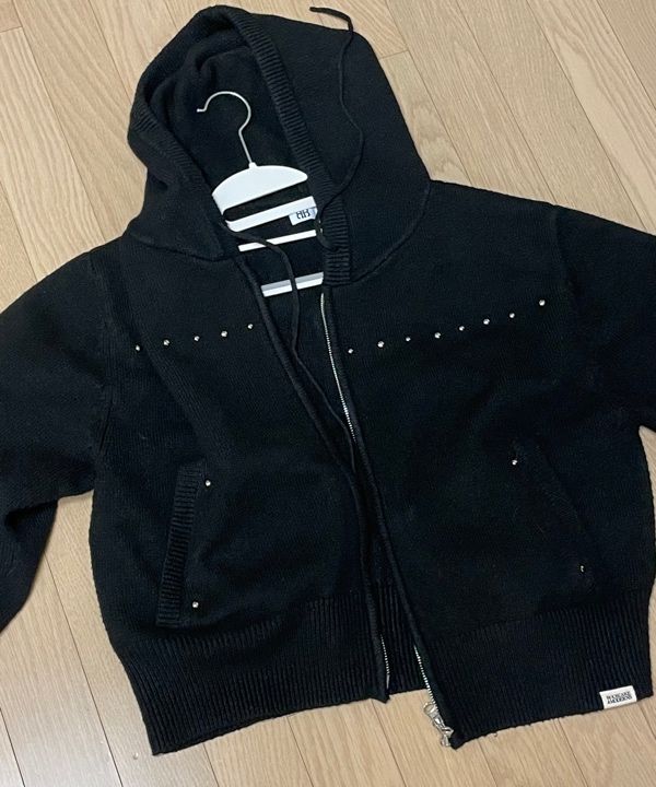 アウターその他 ROCKCAKE Studded Knit Hood Zip Up Black RC24KN02600 MUSINSA | ROCKCAKE Studded Knit Hood Zip Up - Black