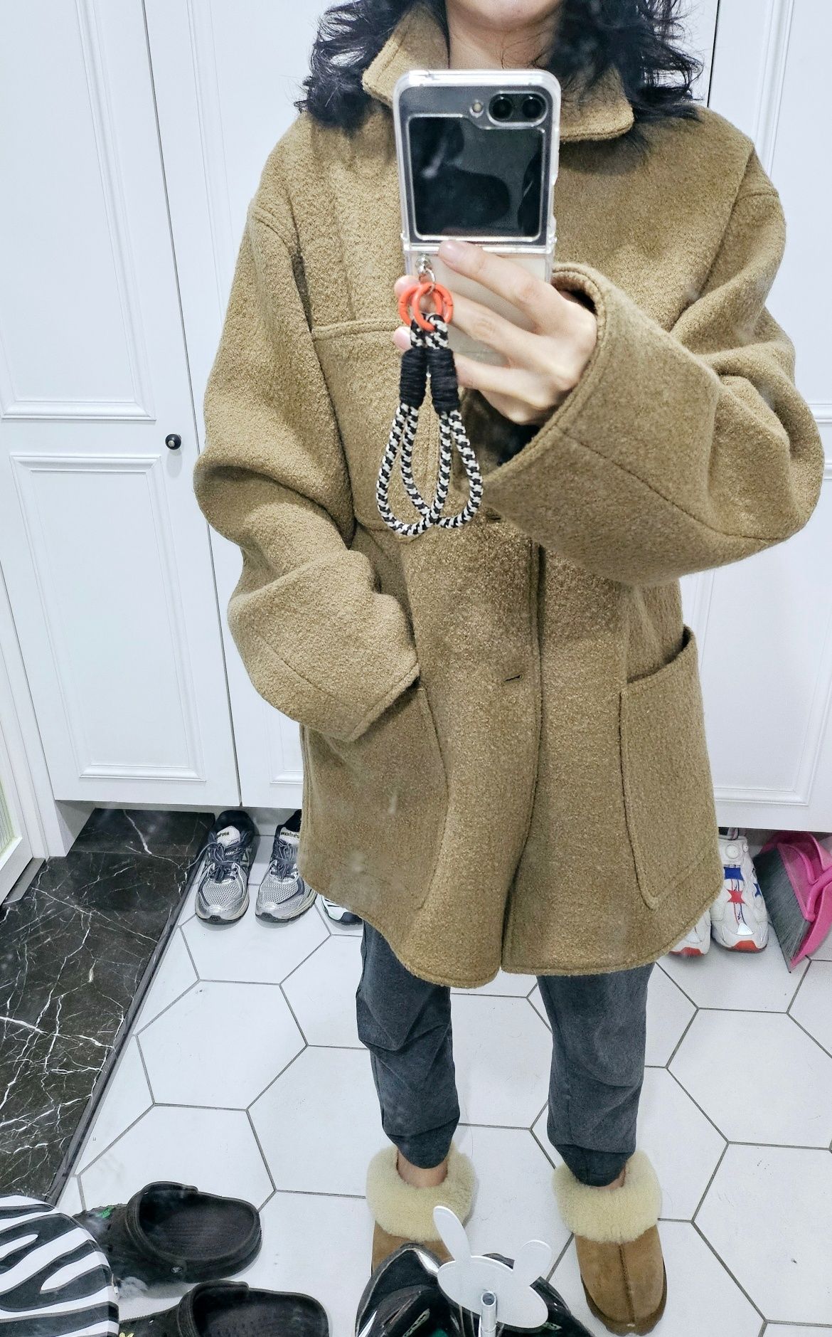 MUSINSA | PARTIMENTO 100% curly wool half coat red