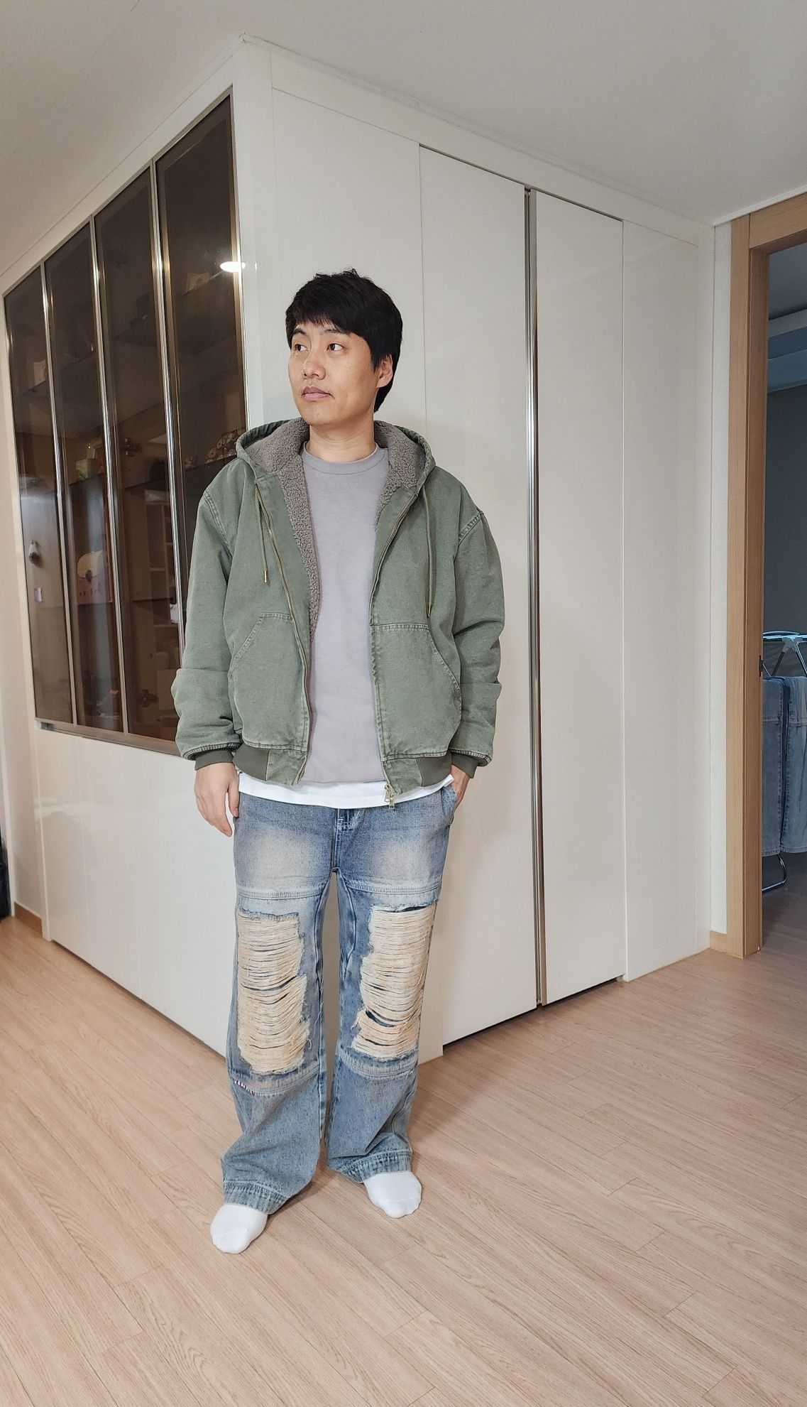 MUSINSA | PARTIMENTO Boa Fleece VTG Washed Work Hooded Zip