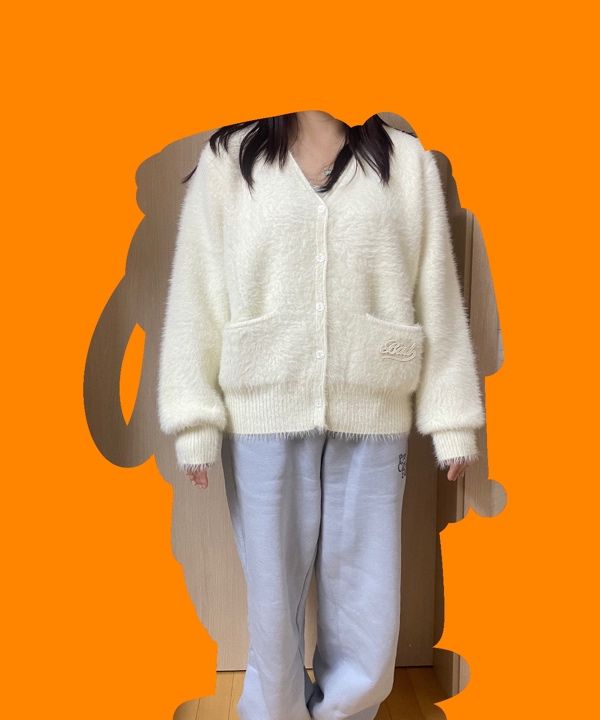 MUSINSA | BADBLOOD BS Mohair V-Neck Cardigan - Red