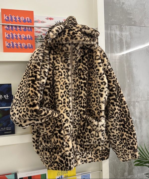 ●CLUT STUDIO● Cat Eco Fur jacket - LEOPARD / unisex MUSINSA | CLUT STUDIO Cat Ear Fur Jacket - Leopard