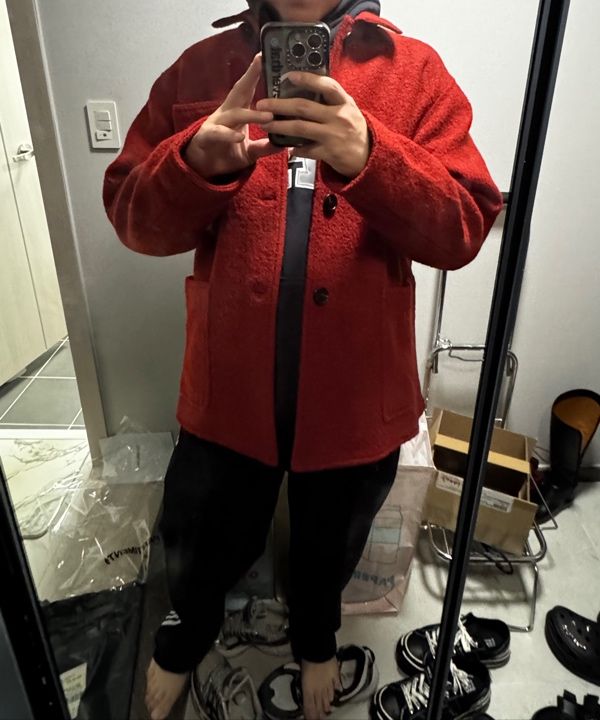 MUSINSA | PARTIMENTO 100% curly wool half coat red
