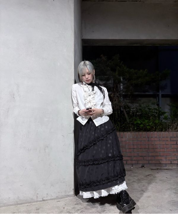 [KOOKEESEE] ★ dot frill cancan long skirt MUSINSA | KOOKEESEE Dot Frill Cancan Long Skirt