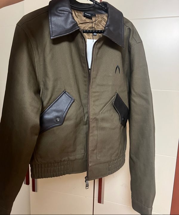 MUSINSA | AAKAM Contrast Leather Work Jacket (Brown)