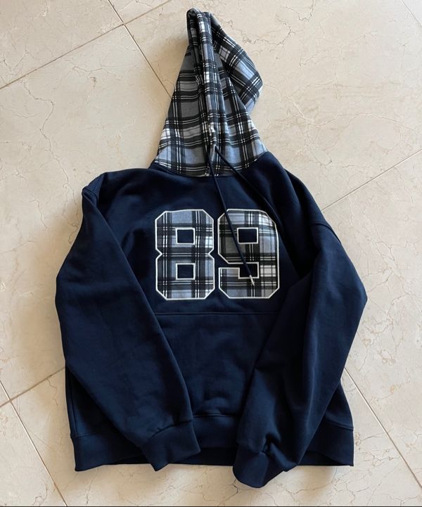 MUSINSA公式 | WAI KEI Colorblock 89 Logo Check Hoodie Navy
