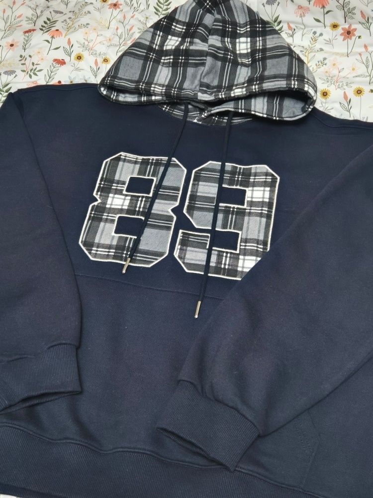MUSINSA公式 | WAI KEI Colorblock 89 Logo Check Hoodie Navy