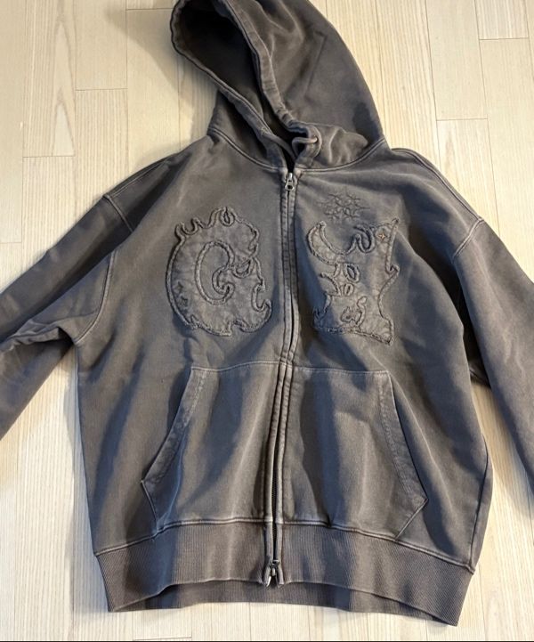 MUSINSA | GAKKAI UNIONS Flame Applique Pigment Hooded Zip-Up