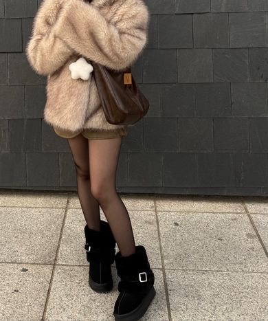 MUSINSA MATIN KIM BUCKLE FUR BOOTS IN BLACK