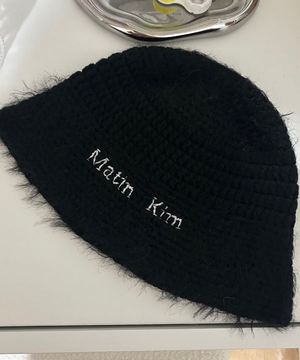 帽子 MATIN KIM LOGO HAIRY KNIT BUCKET HAT MUSINSA | MATIN KIM LOGO HAIRY KNIT BUCKET HAT IN BLACK