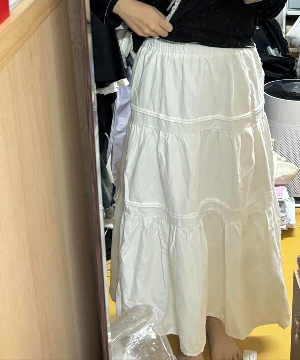 スカート Slim fit basic winter tiered banding long cancan skirt black MUSINSA | PLACE STUDIO Slim Fit Basic Winter Tiered Banding