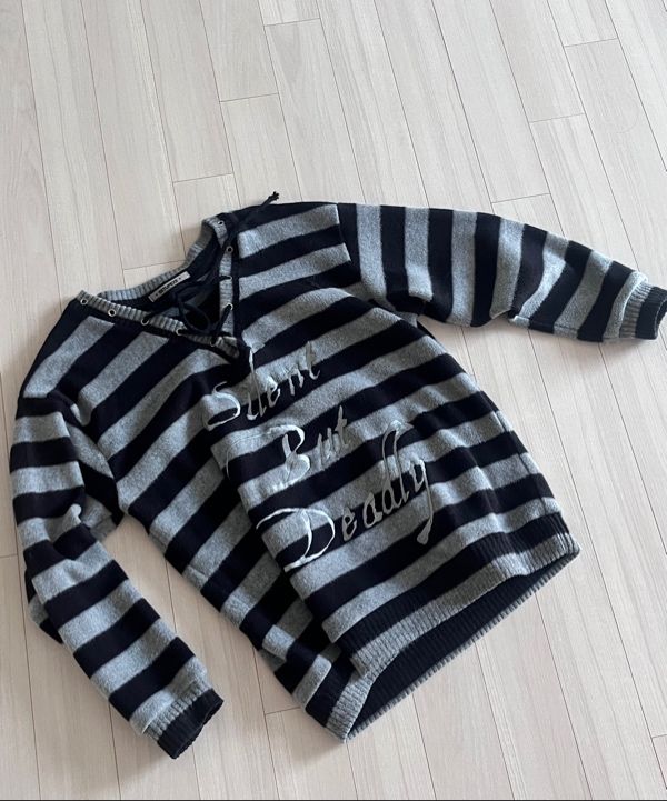 MUSINSA | SETUPEXE STRIPE V-NECK MTM / BLACK