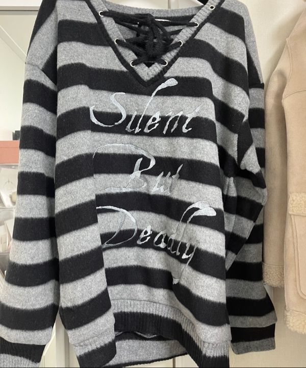 MUSINSA | SETUPEXE STRIPE V-NECK MTM / BLACK
