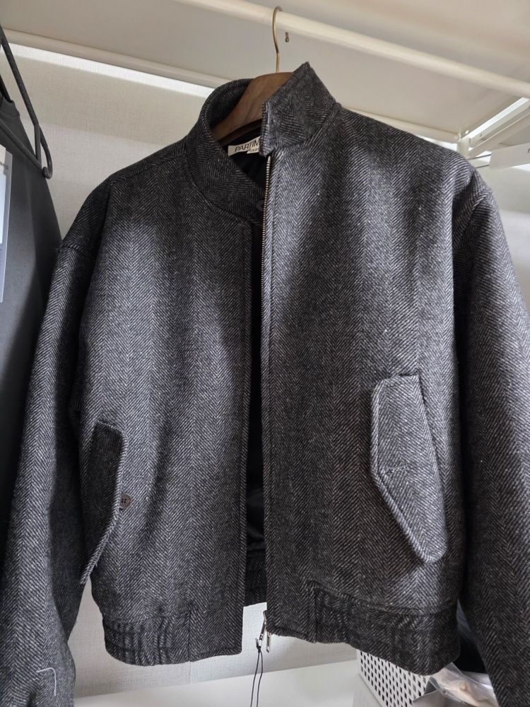MUSINSA | PARTIMENTO Herringbone Wool Harrington Jacket Charcoal