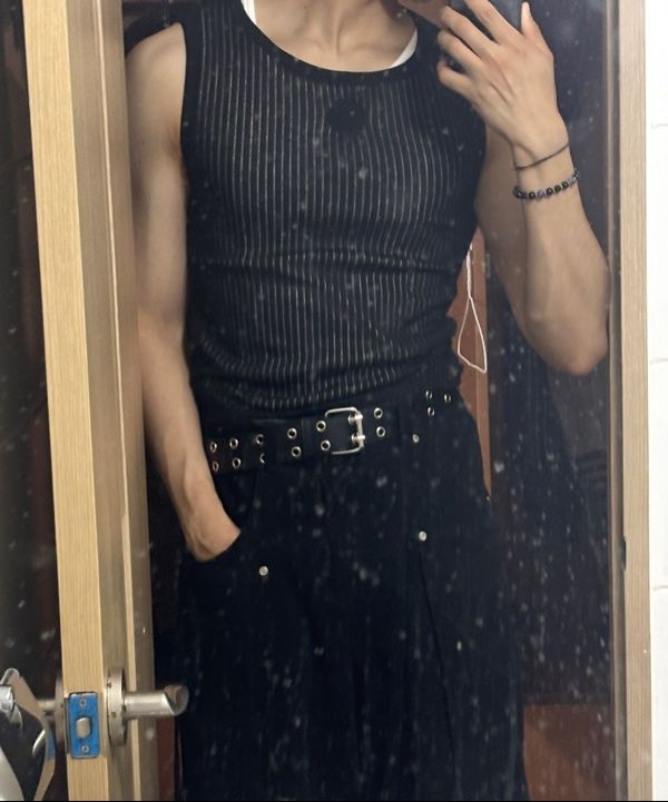 MUSINSA | LECYTO Flutter String Layered Sleeveless_[Gray]