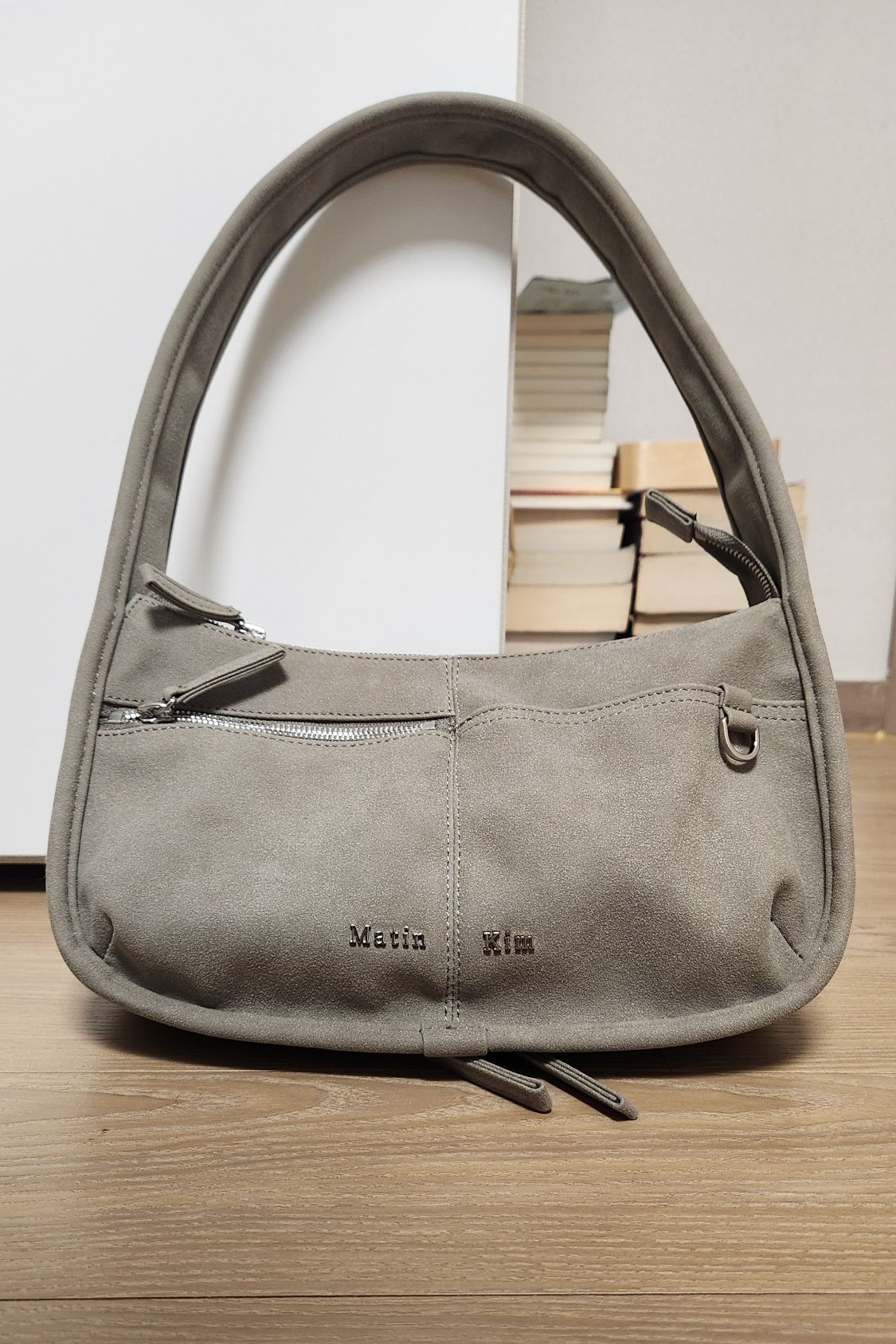 MUSINSA | MATIN KIM ZIP AROUND SUEDE SHOULDER BAG IN BEIGE