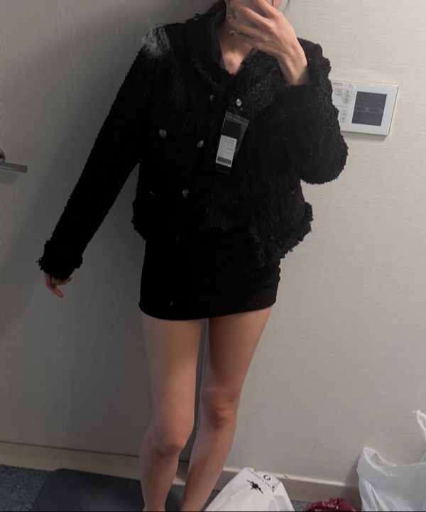 MUSINSA | KHAKIPOINT Antique Crop Tweed Jacket (black)