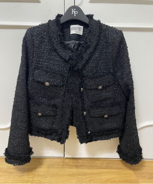 MUSINSA | KHAKIPOINT Antique Crop Tweed Jacket (black)