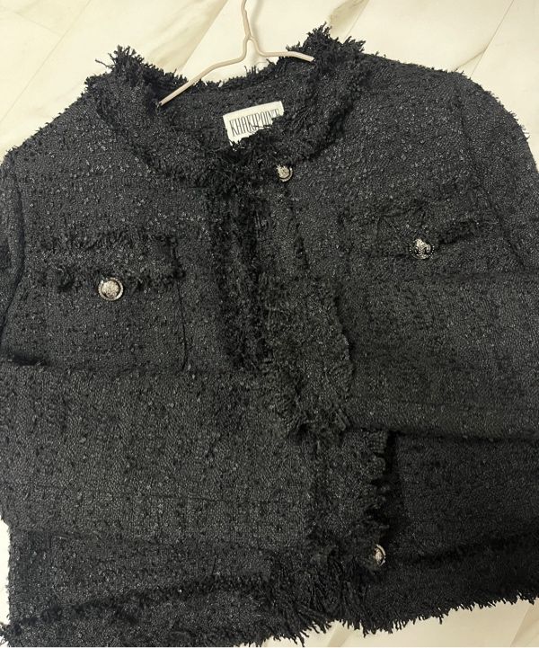 MUSINSA | KHAKIPOINT Antique Crop Tweed Jacket (black)